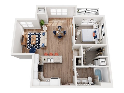 Floor plan for 1 bed, 1 bath, 922 sqft
